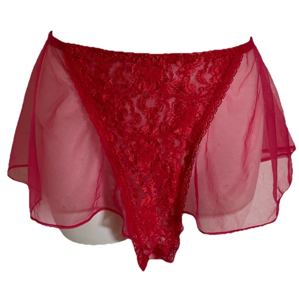 VINTAGE 70’s Skirted Sheer Red Lace Tap Pant Style PANTY Size Medium